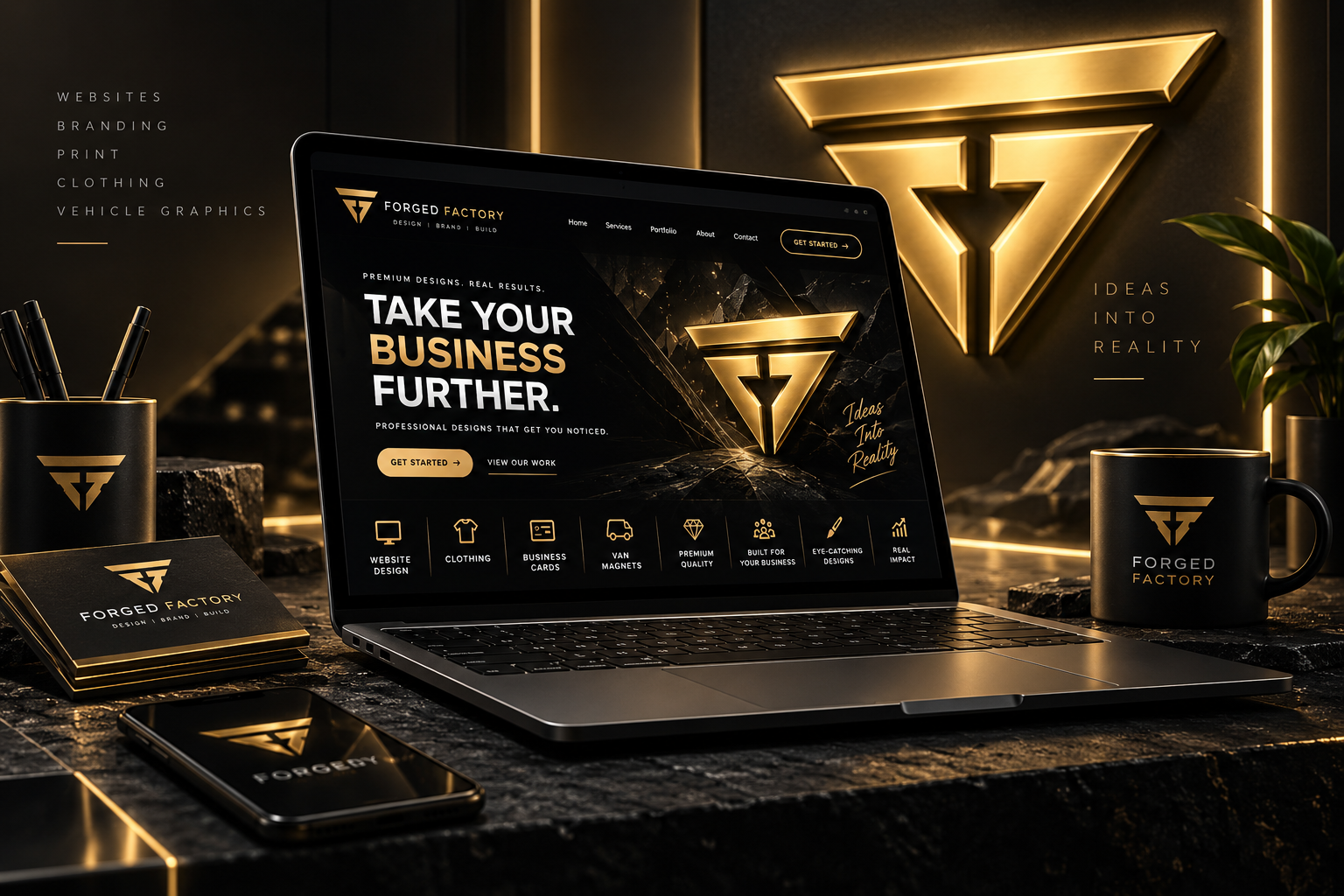 MacBook Pro showing the Forged Factory website